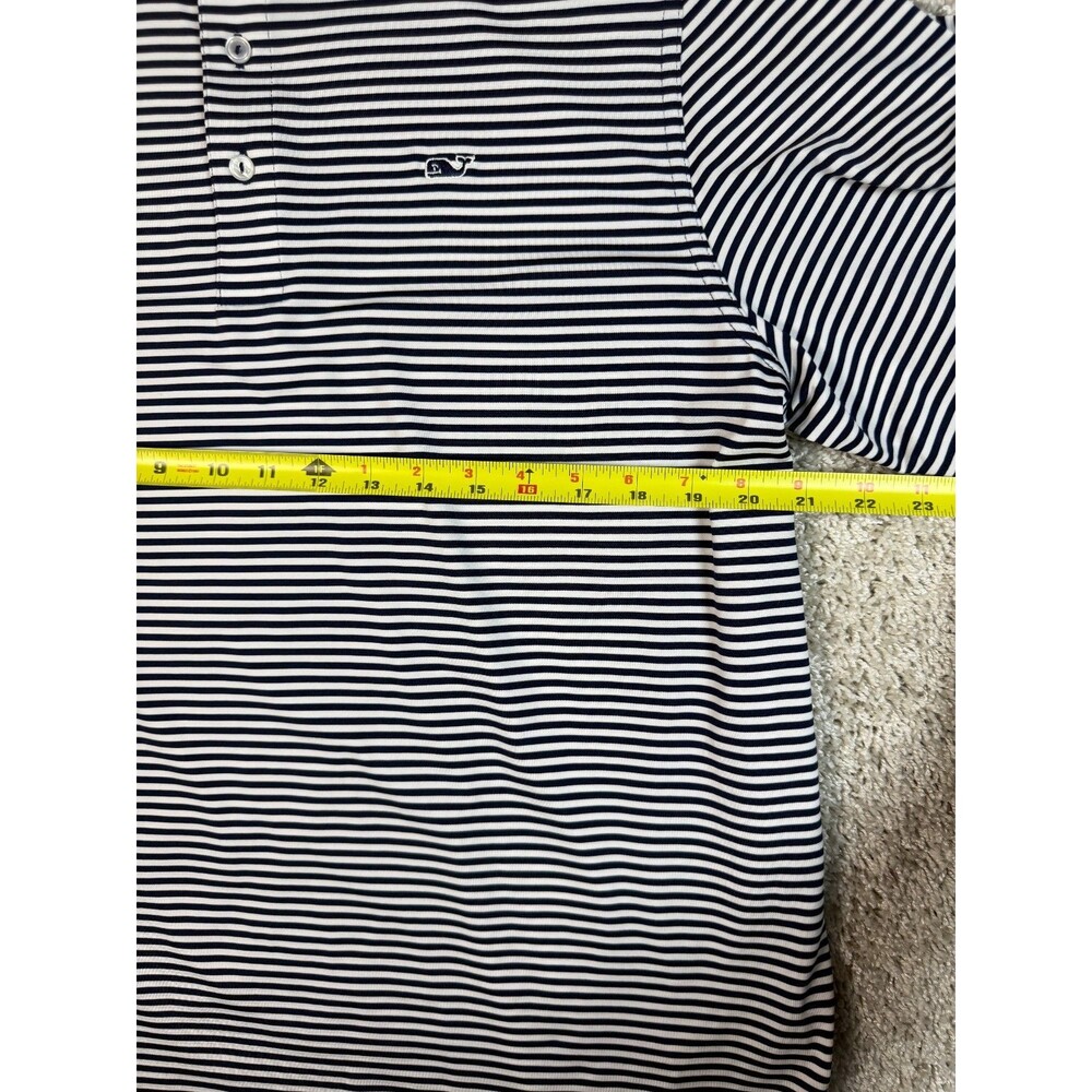 Vineyard Vines Performance Golf Polo L Blue White Stripe Whale Logo Men's - Picture 2 of 8